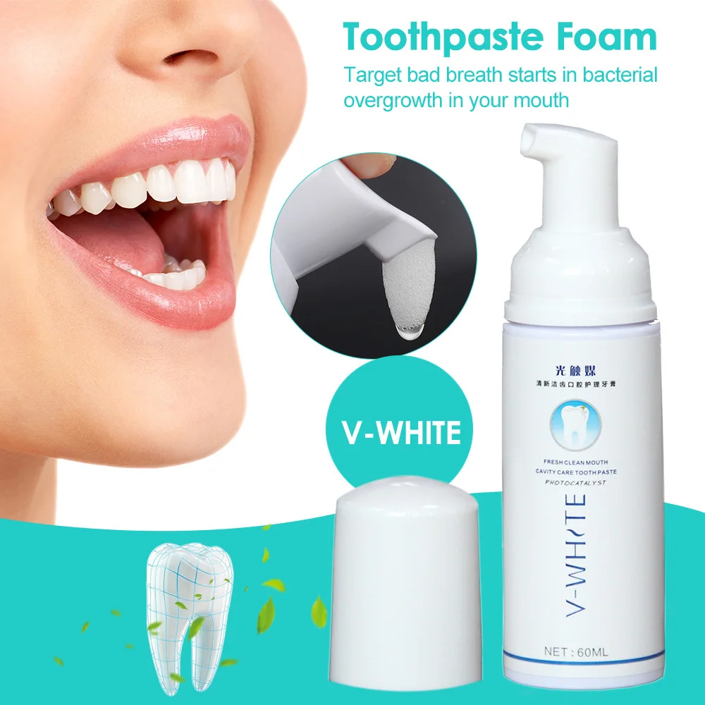 

V-WHITE Toothpaste Foam 60ml Deep Cleaning Teeth Whitening Toothpaste Liquid Natural Mouth Wash Water
