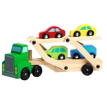 

RCtown Double Decker Car Educational Designer Vehicles Toys Baby Wooden Truck Toy Children Early Carrier And 4 Cars Toys