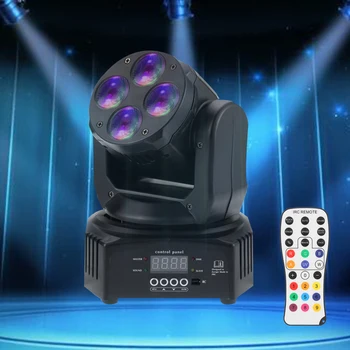 

DJ Disco KTV Party Mini 4 LEDs 50W RGBW Wash Rotating Moving Head Stage Effect Light 9/15 Channel DMX512 with Remote Control