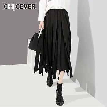 

CHICEVER Spring Casual New Tassel Waist High Waist Women Skirt Loose Slim A-line Mid-calf Female Skirts 2020 Fashion Korean