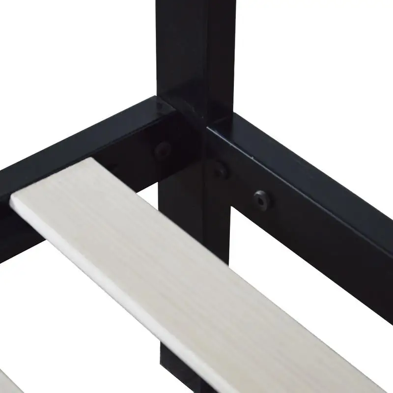 Modern Full Size Metal Bed Frame Wood Slats Mattress Square Horizontal Bar Head Of Bed Iron Bed Twin Size Foundation Black Modern Full Size Metal Bed Frame Wood Slats Mattress Square Horizontal Bar Head Of Bed Iron Bed Twin Size Foundation Black