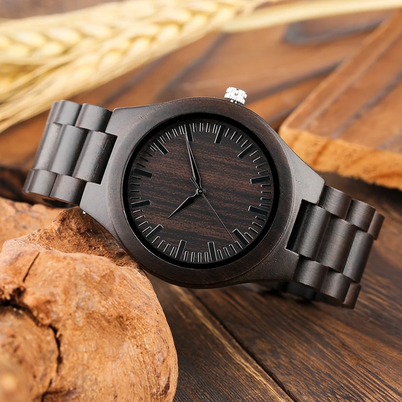 Retro Wood Watches for Men Clock Male Casual Light Ebony Wood Man Full Natural Band Quartz 5