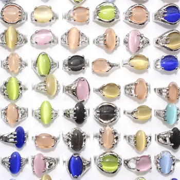 

Fashion Wholesale Lots Assorted Cat Eye Silver Plated Alloy Mixed Color Rings 100pcs/Lot Charming Wedding Women Accessories