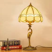 Кабинет Медная настольная лампа светодиодный кран рабочий свет китайский стиль стеклянный абажур лампа для чтения в спальне E14* 2 свадебный стол абажур для лампы