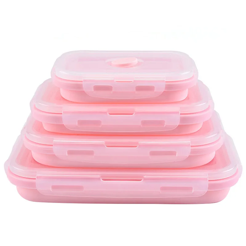 

Pink Food Grade Silicone Lunch Box Folding Eco-Friendly Food Container Bento Box Collapsible Portable Microwave Crisper Box