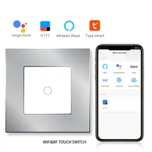 Bingoelec wifi сенсорный выключатель 1 банда 1 способ беспроводного управления RF 433,92 МГц алюминиевая рама для стеклянной панели настенный выключатель по Tuya APP