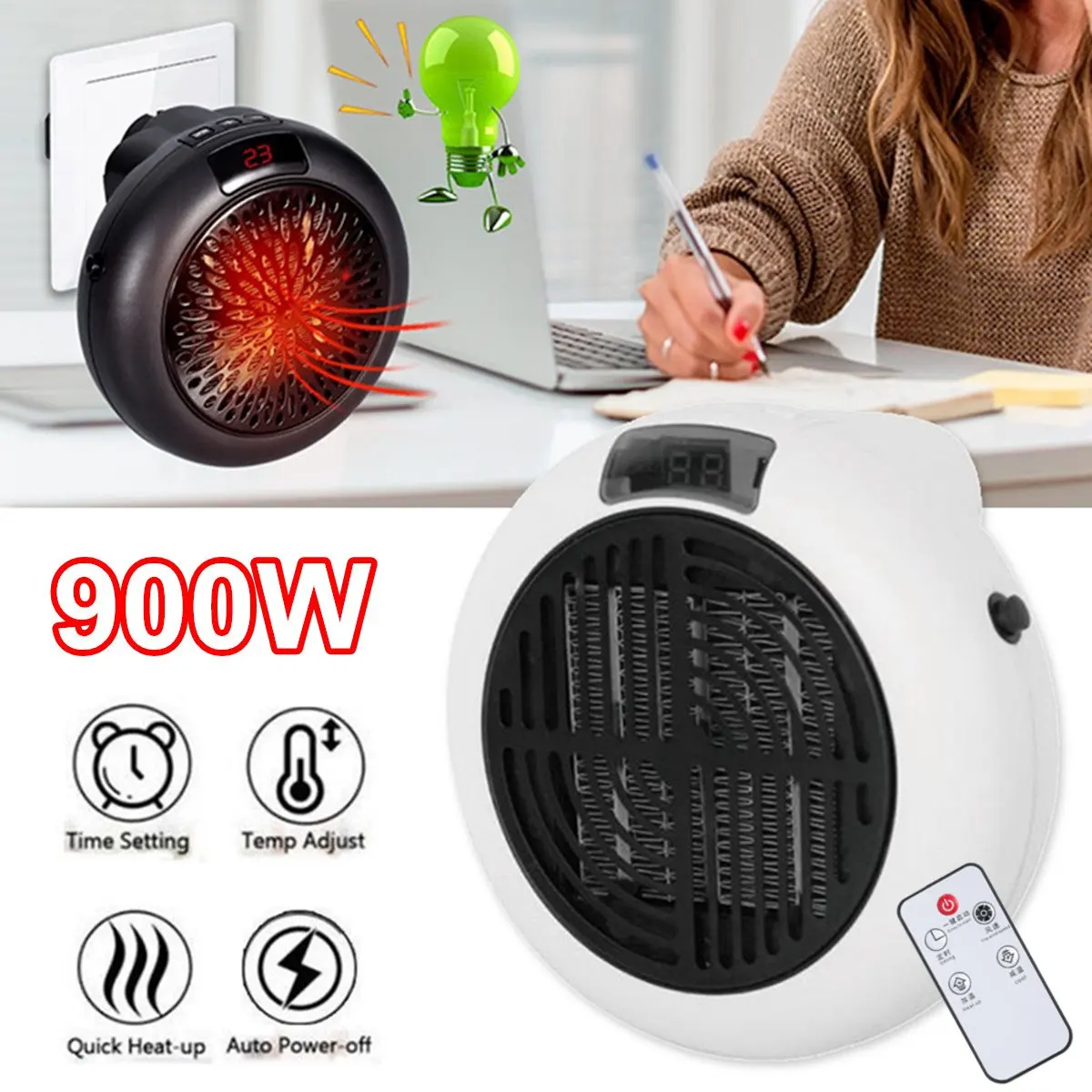 

900W Electric Heater Mini Fan Heater Desktop Household Wall Handy Heating Stove Radiator Warmer Machine For Winter 240V