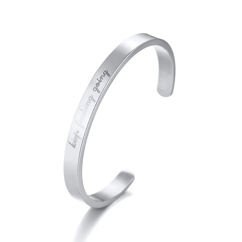 

Stainless Steel Bracelet in Silver Inspirational Gift for Women Motivational Cuff Bangle Positive Vibes Best Gift for Her