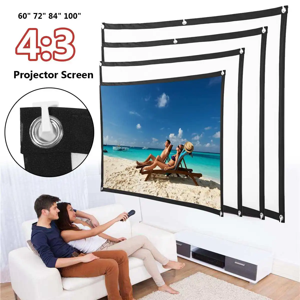 

60/72/84/100 Inch 4:3 Portable Foldable HD Projection Display Screen Projector Screen Home Theatre DLP Project Screen Canvas