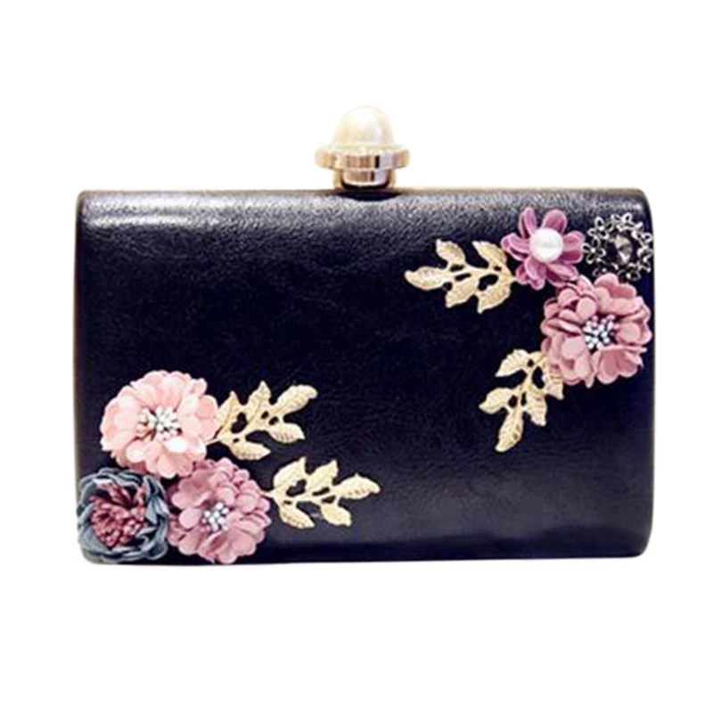 

Women Handmade Flowers Evening Bags Mini Wedding Dinner Bags Luxury Clutch Purse With(Black)