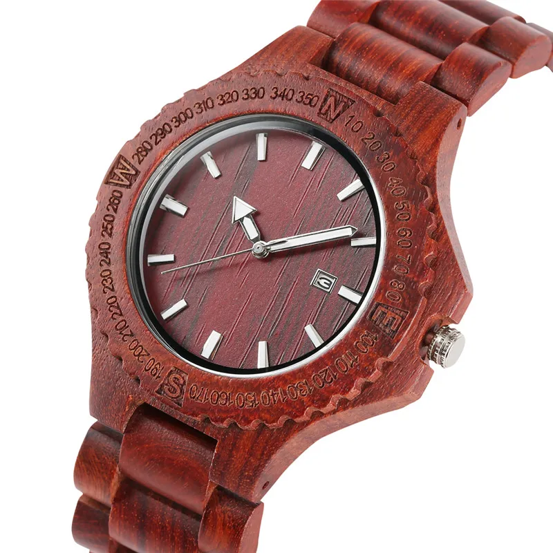 

Red Sandalwood Colck Quartz Watches Men Military Relogio Masculino Wooden Watch with A Calendar Function Fashion Wooden Watches