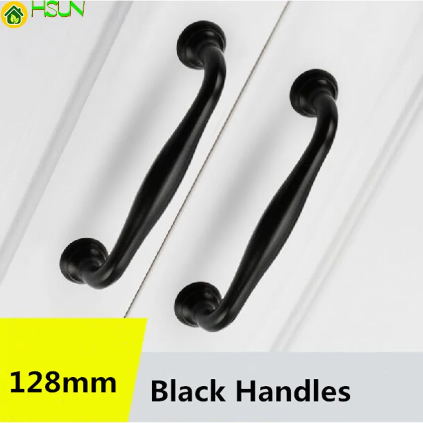 

128mm Modern Simple Black Furniture Handles Matte Black Kitchen Cabinet Wardrobe Door Handles 5" Antique Black Dresser Door Pull