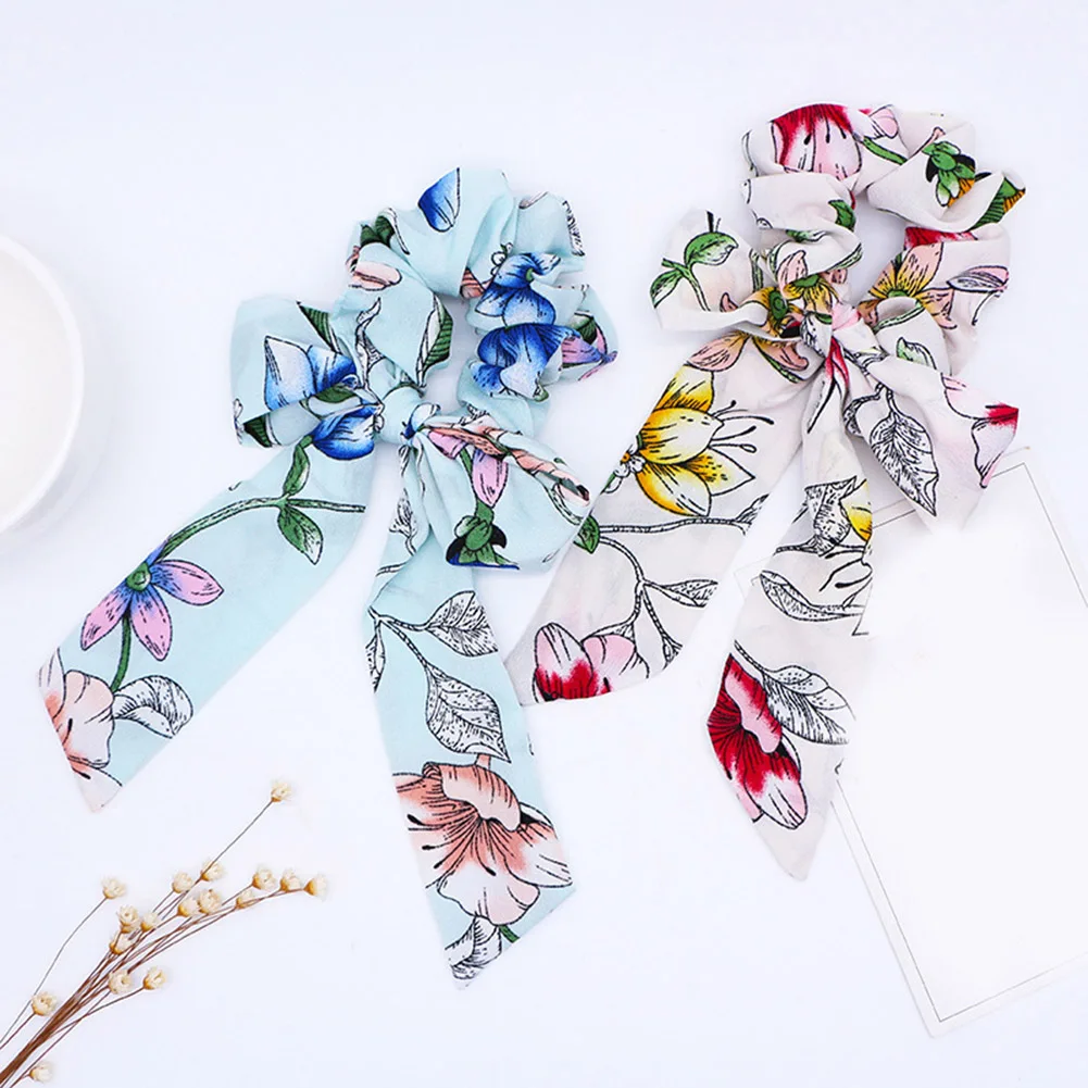 

Fashion Floral Printed Striped Streamers Scrunchies Women Elastic Hair Bands Bow Ties For Girls Hair Accessories Ponytail Holder