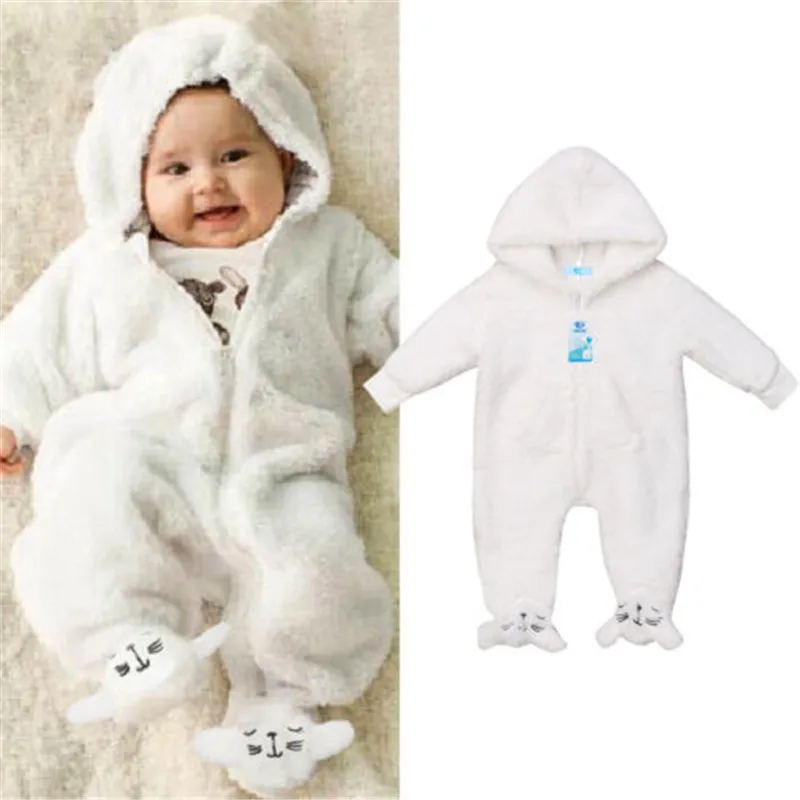 Newborn Baby Boys Girl Hooded Romper Jumpsuit Outfits Babygrows Playsuits VS
