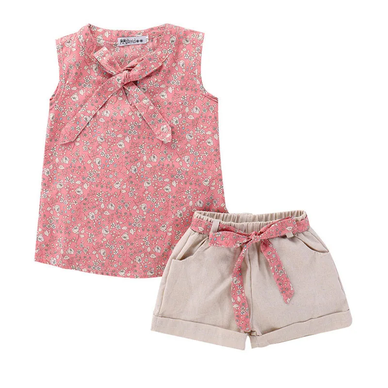 

Toddler Kids Baby Girls Floral Bowknot Vest T-Shirt+Shorts Outfits Clothes Set Stylish Bebe Set Sweet Sleeveless Tops
