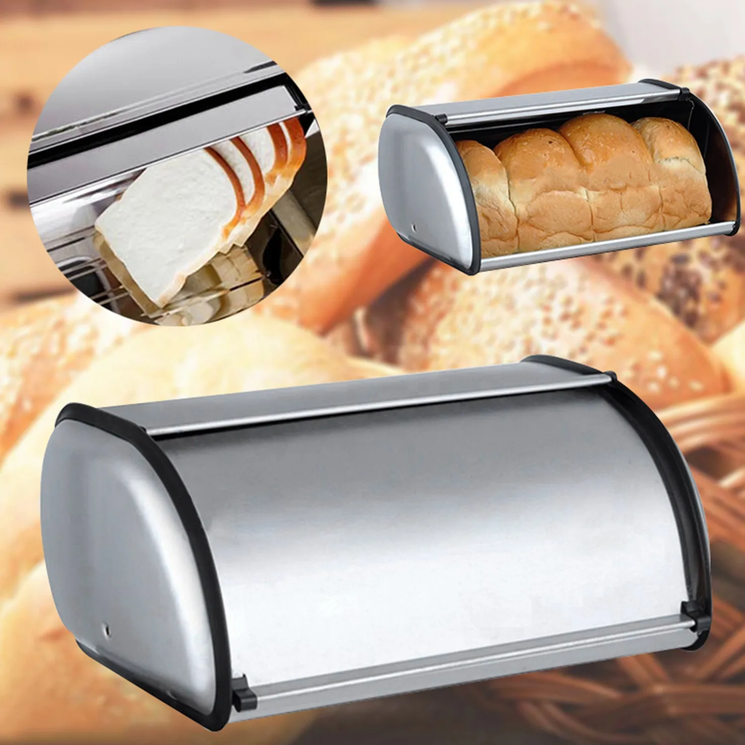 

Stainless Steel Durable Simple Bread Case Breadbox Storage Box For Hotel Store Home Mirror Material Bread Storage Box 1Pcs