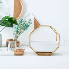 Скандинавском стиле Золотая железная стойка белая керамическая Геометрическая настенная подвесная ваза для цветов с бамбуковым поддоном домашнее украшение для растений бонсай