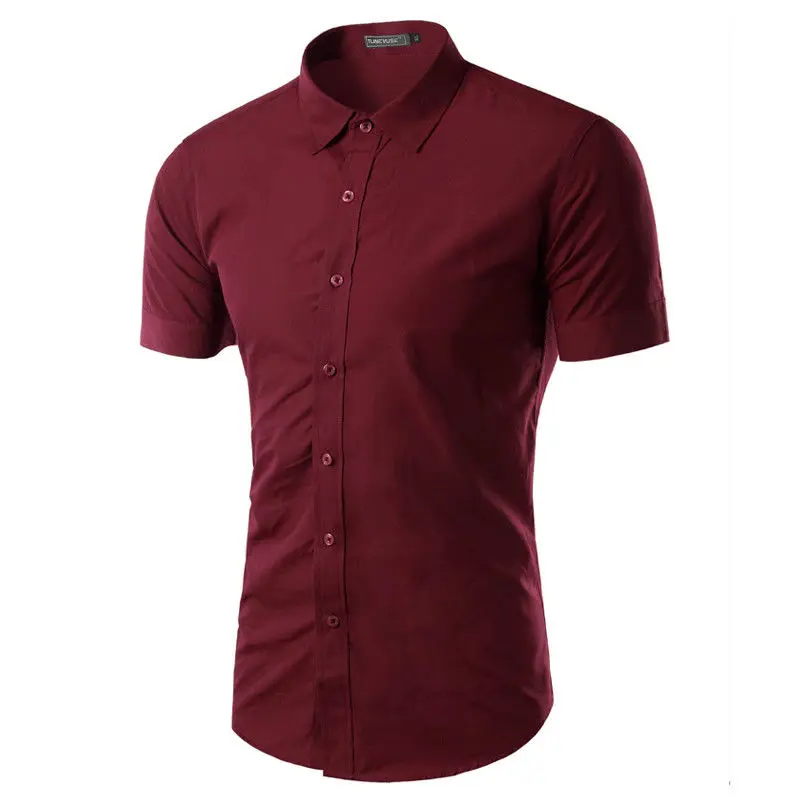 Стиль Модные для мужчин Slim Fit рубашка короткий рукав работы бизнес торжественное платье Топы корректирующие повседневное кнопка