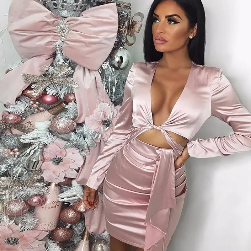 Fuedage Vestido осенне зимнее облегающее платье женское мини с бантом элегантное