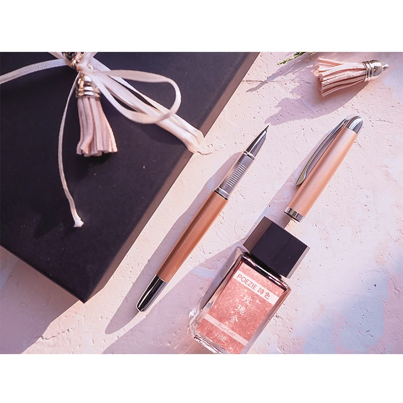 Rose Gold Fountain Pen With Gift Box & Gold Powder Ink, Christmas Gift