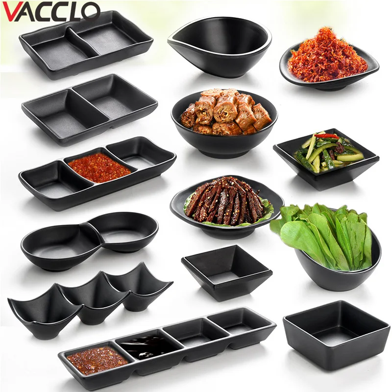 

Vacclo 1pc Korean Saucer Dishes Two Boxes Taste Plate Imitation Porcelain A5 Miamine Black Snack Plate Three Bars Dipping Plate