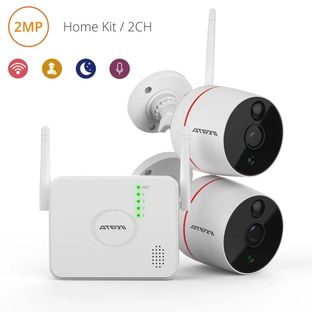 

Atfmi 2ch Wireless Ip Camera Pir Motion Detection CCTV Kit 1080p 2mp Hd P2p Security System Two-way Audio Video Recorder App