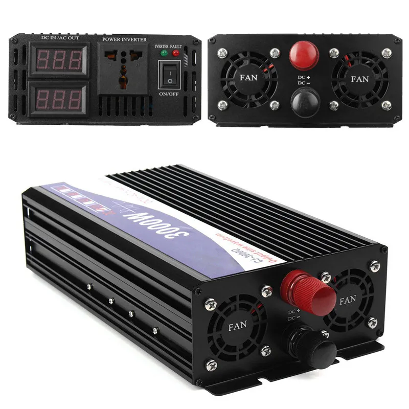 

3000W Car Vehicle Power Inverter Pure Sine Wave 12V DC to 220V AC Transmitter Transformer Power Supply Inverter