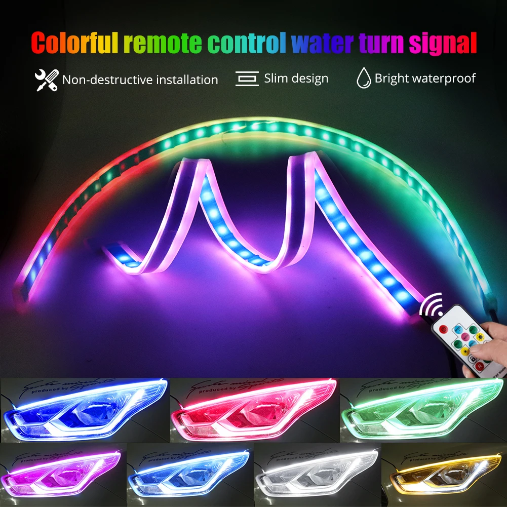 

LED DRL Daytime Running Light RGB LED Strip Lamp Flowing Turn Signal Light Waterproof Flexible Universal For Cars DC 12V-16V