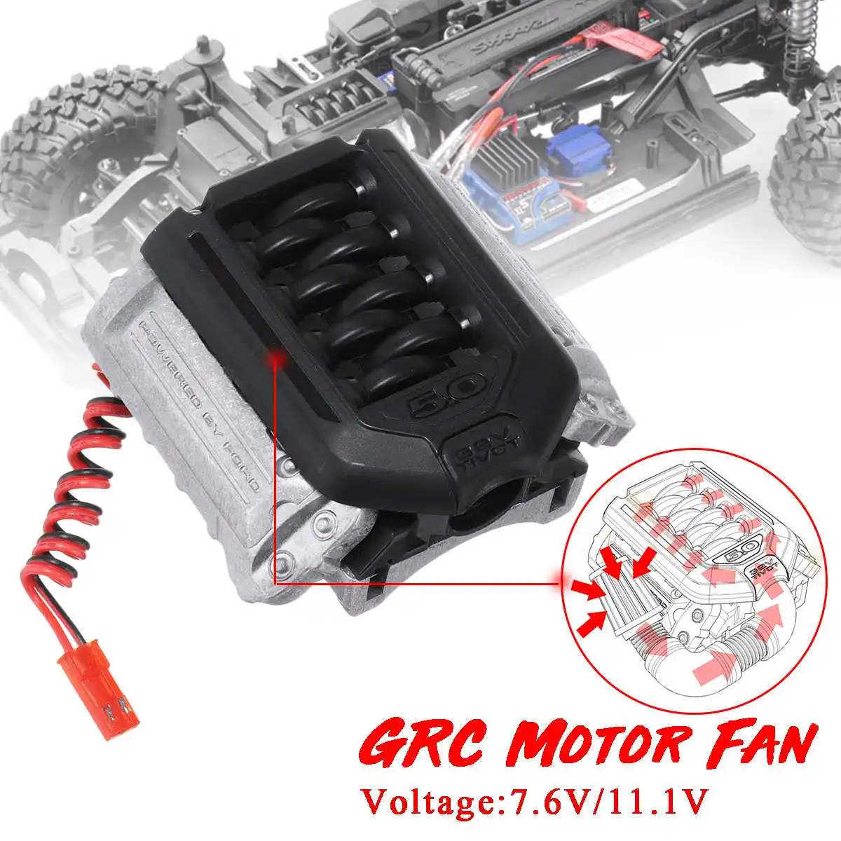 

For 1/10 RC TRAXXAS TRX-4 F11 V8 5.0 Engine Radiator Motor Integrated Fan Defender-Bronco 2S 7.6V/3S 11.1V 36-38mm Diameter