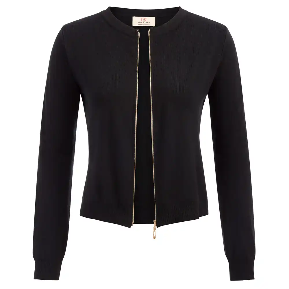black zip up cardigan ladies