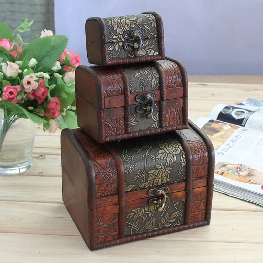 3pcs Jewelry Storage Box Wooden Durable Antique Sundries Box for Girls Women Jewelry Organizer