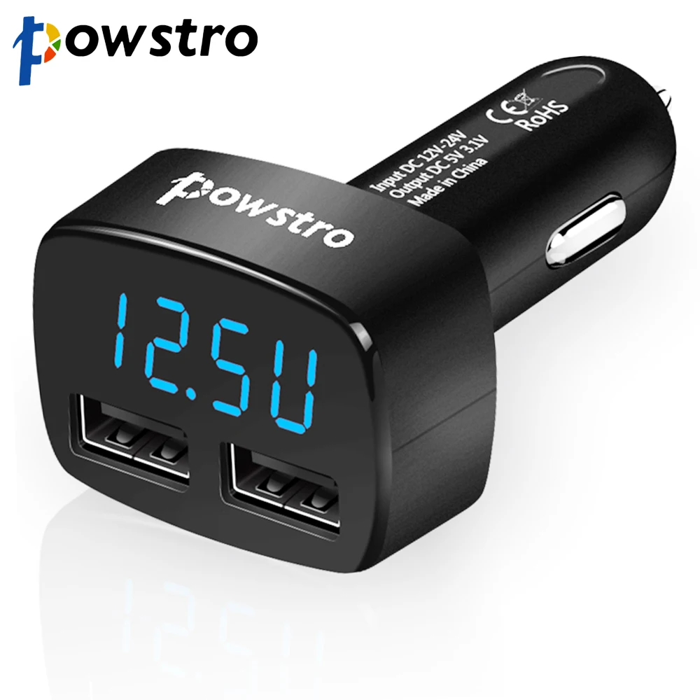 

Dual USB Car Charger 5V 3.1A Display Voltage Current Charger Temperature Monitor Adapter 12-24V for Car Tablet Smart Phone