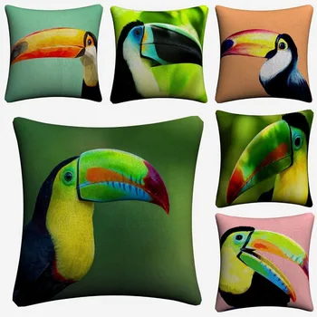 

Tropical Toucan Bird Animal Art Decorative Cotton Linen Cushion Cover 45x45cm For Sofa Chair Pillow Case Home Decor Almofada