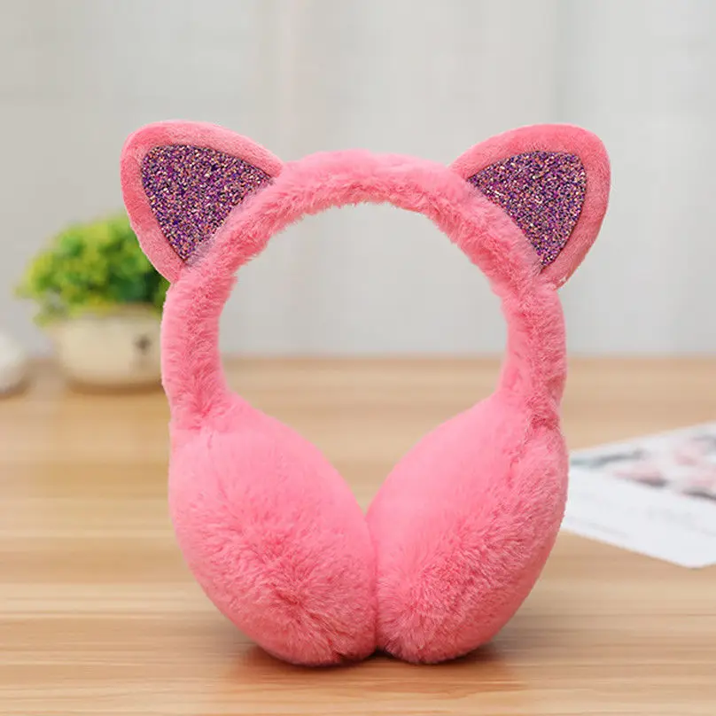 Winter New Ladies Girls Winter Plush Ear Pad Glitter Cat Earmuffs Headband Warmer Outdoor Cute Earmuff