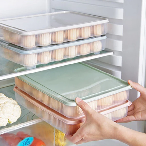 بيضة بلاستيكية مربع المطبخ البيض صندوق تخزين 24 شبكة البيض حامل تكويم الفريزر تخزين المنظمون البيض تخزين الحاويات الأخضر