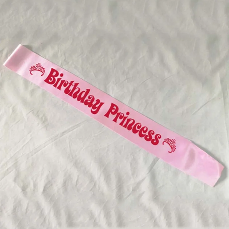 

1 pcs Novelty new Birthday princess crown pink ribbon women girls sashes black band happy brithday party accessories