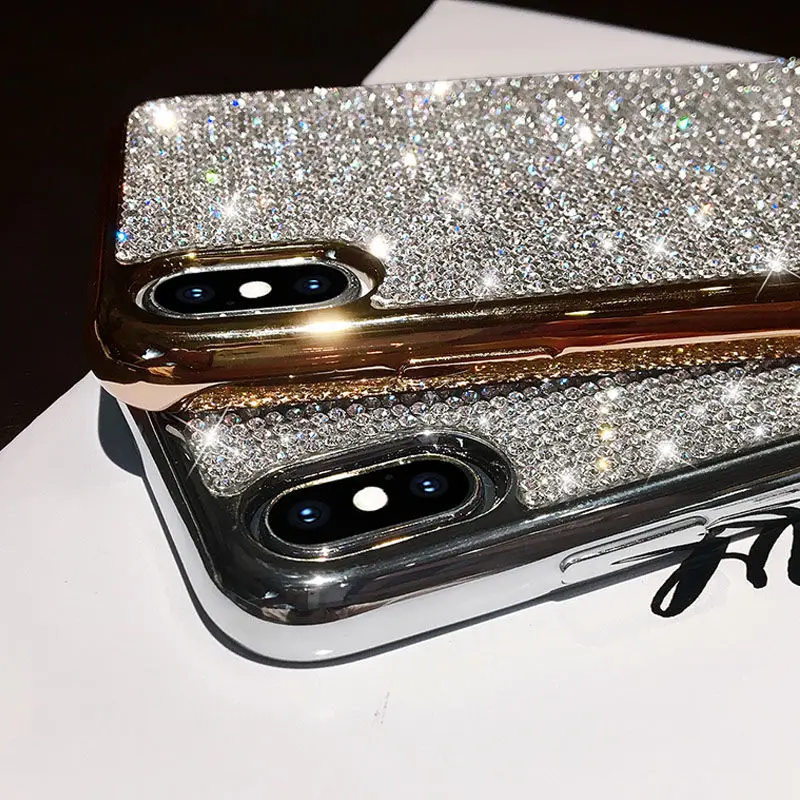 Блестящий блестящий чехол со стразами для iphone X XS XR Max 7 8 Plus 6 6S мягкий силиконовый