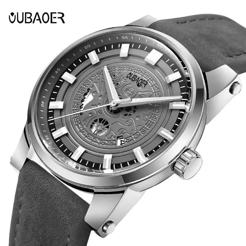 

Watch Men's Luxury Casual Steel Business Quartz Watch Leather Strap Hollow Face Casual Men's Free Shipping