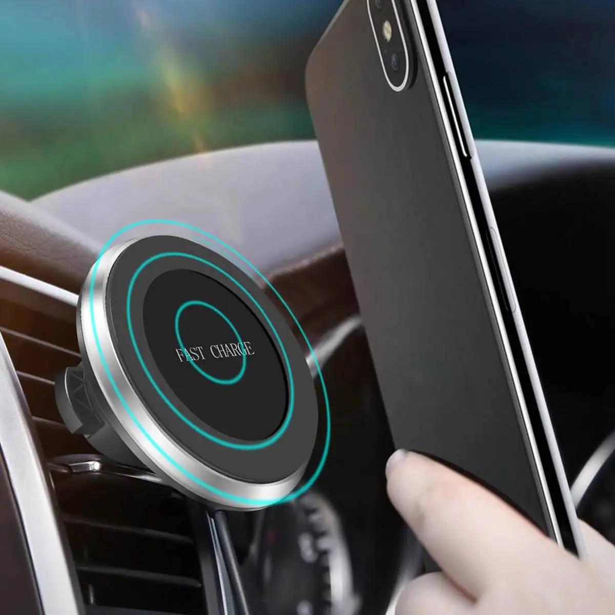 360 Degree Rotatable QI Wireless Fast Charger Car Phone Mount Holder USB Magnetic For iPhone XS Max XR X 8 8 Plus