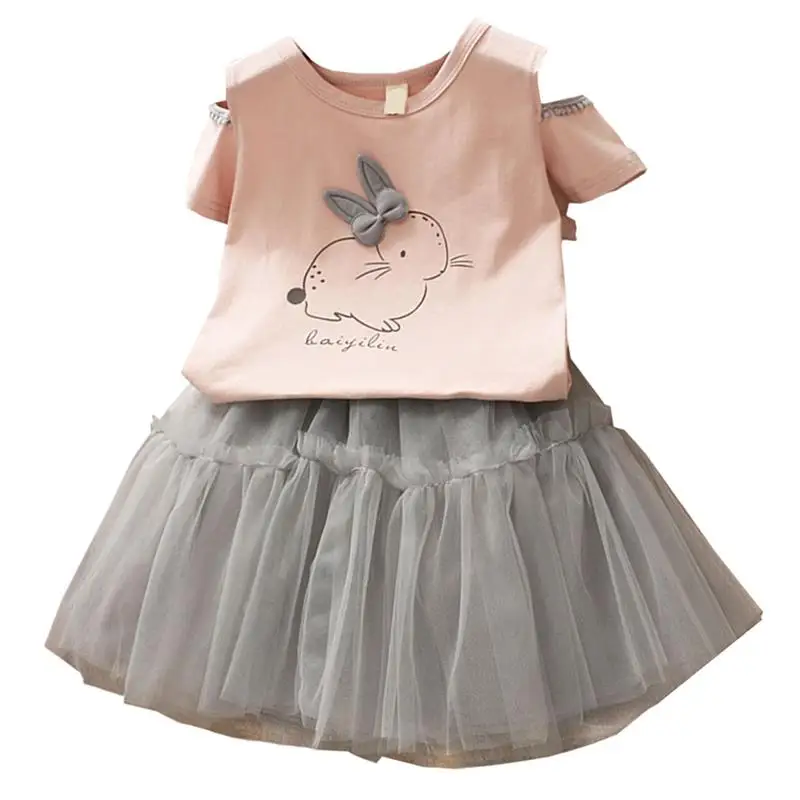 

Girl'S Set Summer Girls Cotton T-Shirt Cute Rabbit Short Sleeve Clothing Children Skirts Princess Children‘S Set