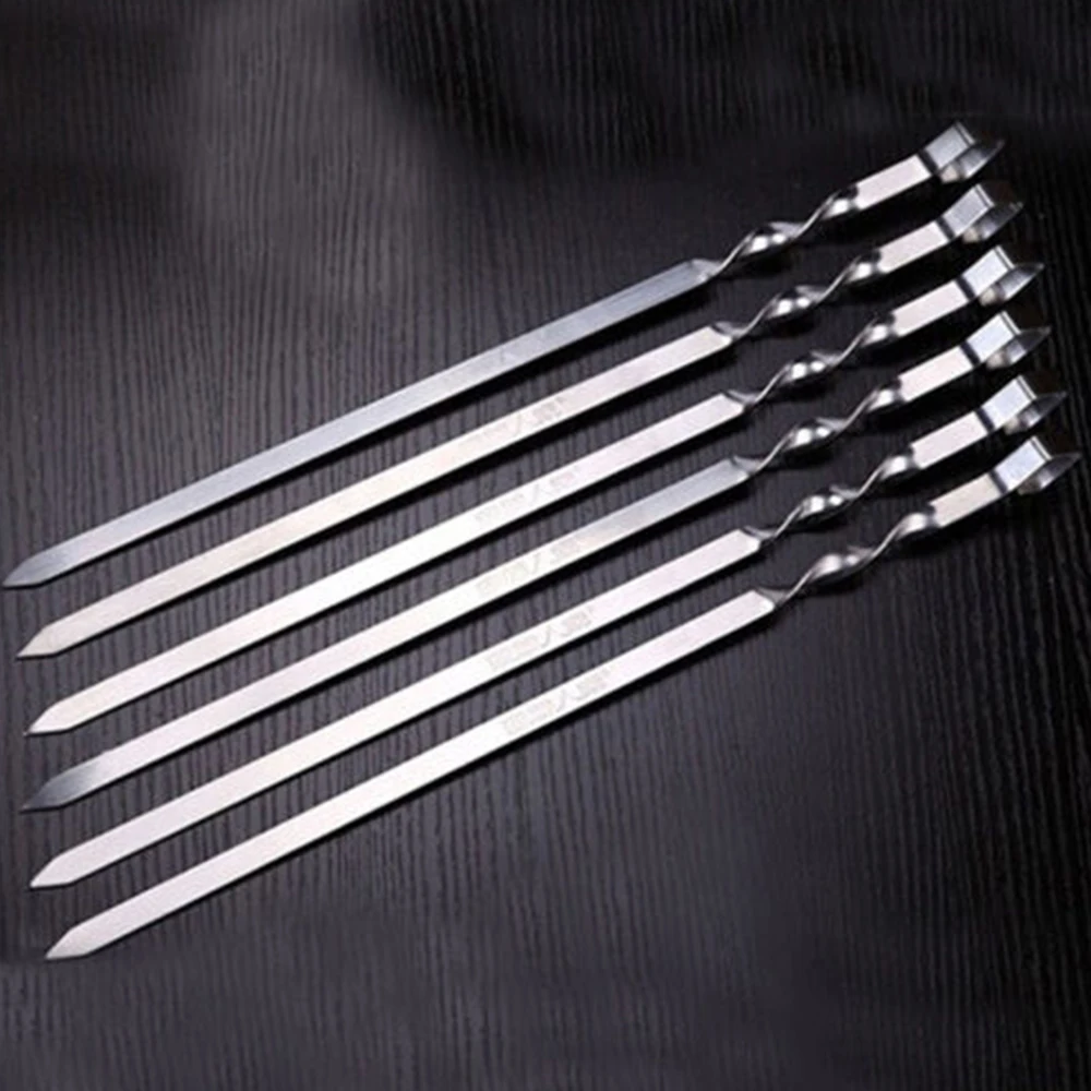 New 10Pcs BBQ Barbecue Stainless Steel Grilling Kabob Kebab Flat Skewers Needle 38cm*4.5mm