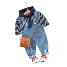 2019 Spring Autumn Baby Girls Boys Clothing Sets Toddler Infant Clothes Suits Stripe Hooded T Shirt Bib Pants Children Costume 2019 Spring Autumn Baby Girls Boys Clothing Sets Toddler Infant Clothes Suits Stripe Hooded T Shirt Bib Pants Children Costume