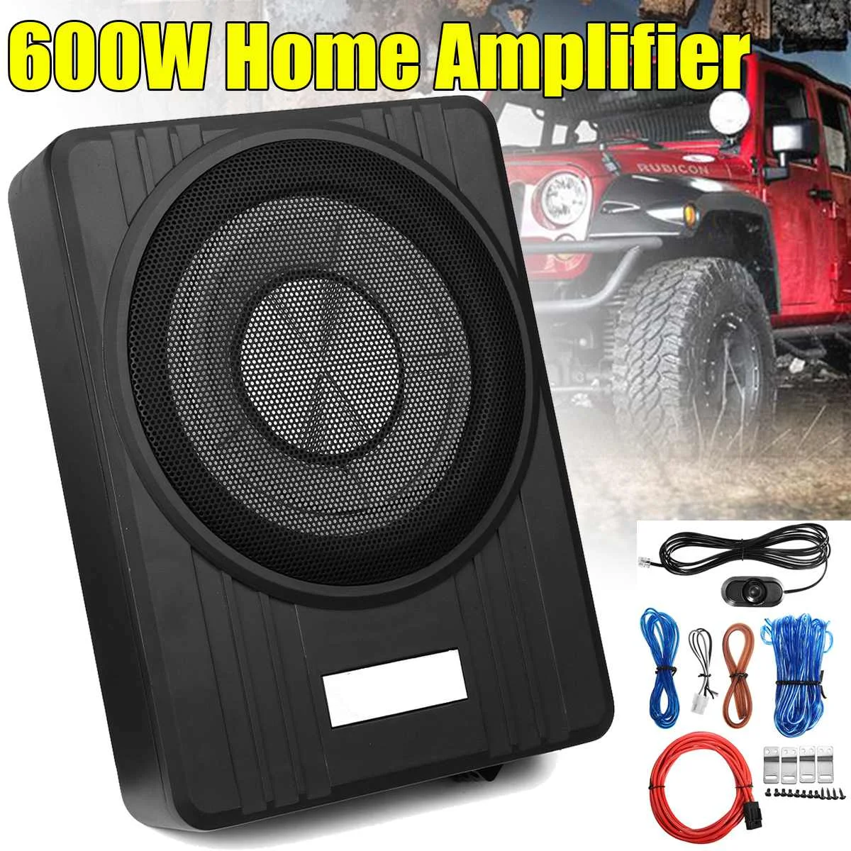 10 Inch 600W Slim Under Seat Car Active Subwoofer Bass Amplifier