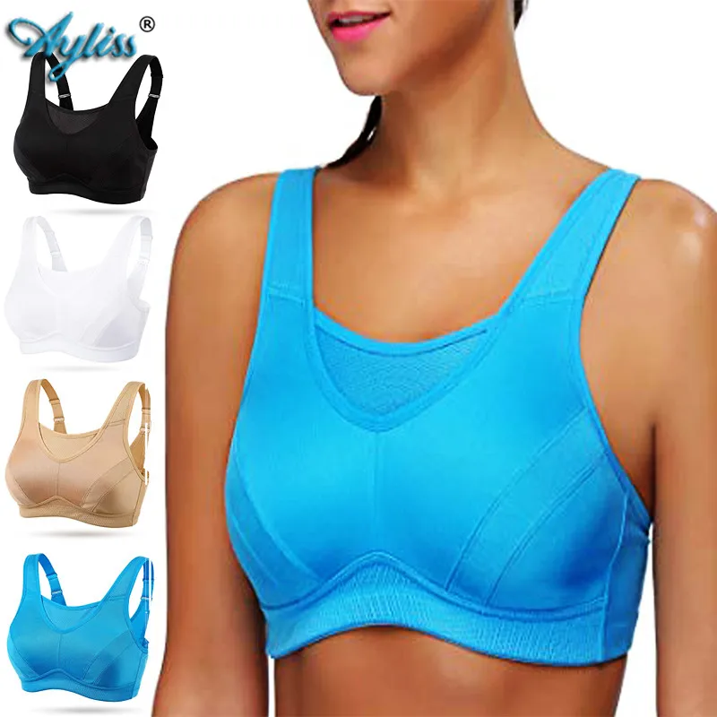 

Ayliss latest 1pc Blue Full Cup Professional Absorb Sweat Top Athletic Sport Bra High Impact Wire Free Plus Size Ladies Outdoor