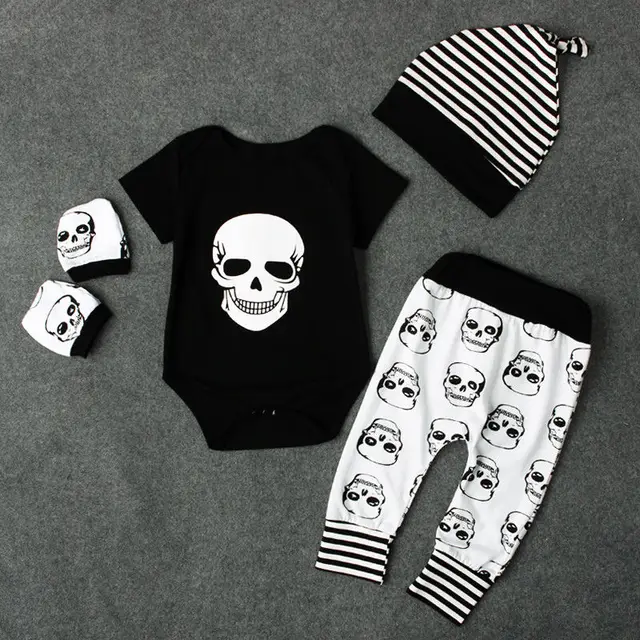 Skull Onesie & White Pants Set