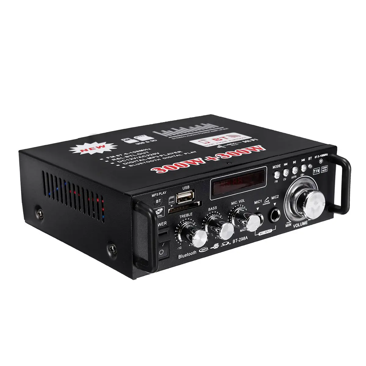 12V 220V 2CH 600W LCD Display Digital HIFI Audio Power Amplifier bluetooth FM Radio Car Home Subwoofer Stereo W/ Remote Control