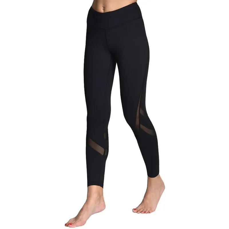 

Solid Hollow Yoga Pants Women Breathable Elastic Gym Legging Mesh Running Sports Leggings Training Fitness Energy Tights