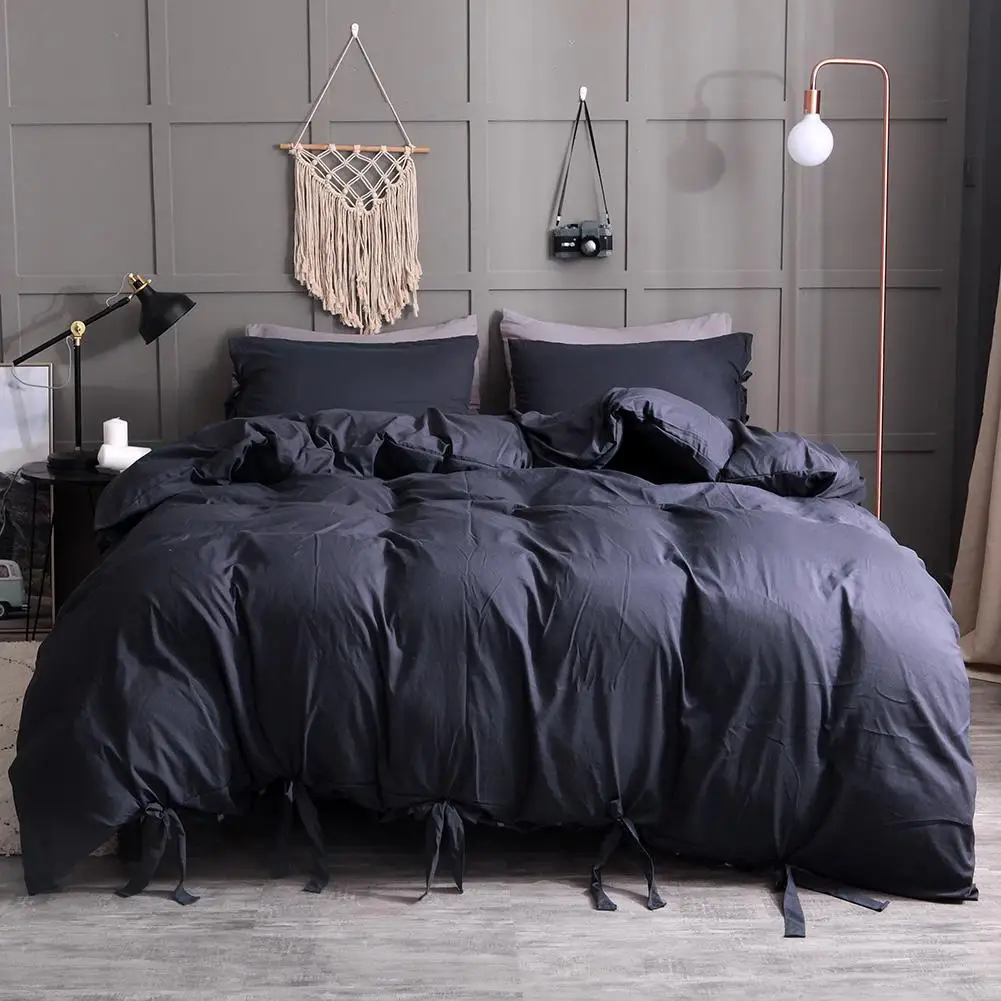 

3Pcs/Set bedding set Solid Ties Washed Cotton Duvet Quilt Cover Pillowcase Bedding Set Comforter Bed Supplies