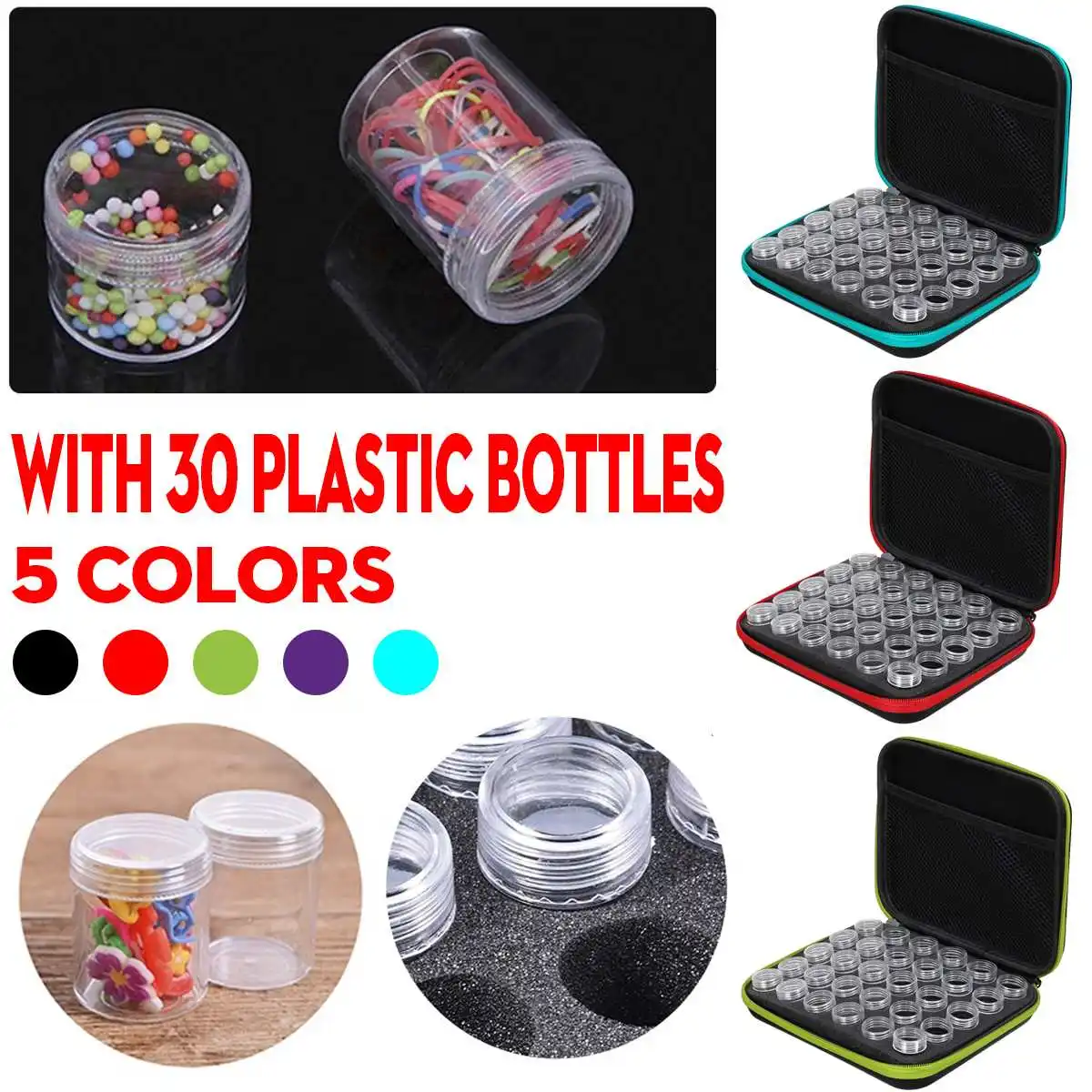 

30 Bottles Diamond Storage Box Case Holder Diamond Painting Tool Drill Storage Hand Bag Zipper Design Embroidery Accessories Kit