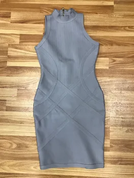 

High Quality Sexy Light Blue Sleeveless Rayon Bandage Dress Homecoming Party Bodycon Dress